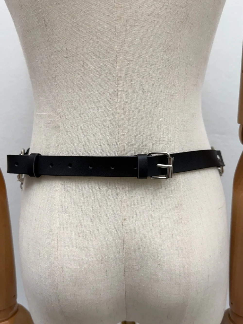 Black Faux Leather Chain Waist Belt Adjustable Removable Chain Goth Punk